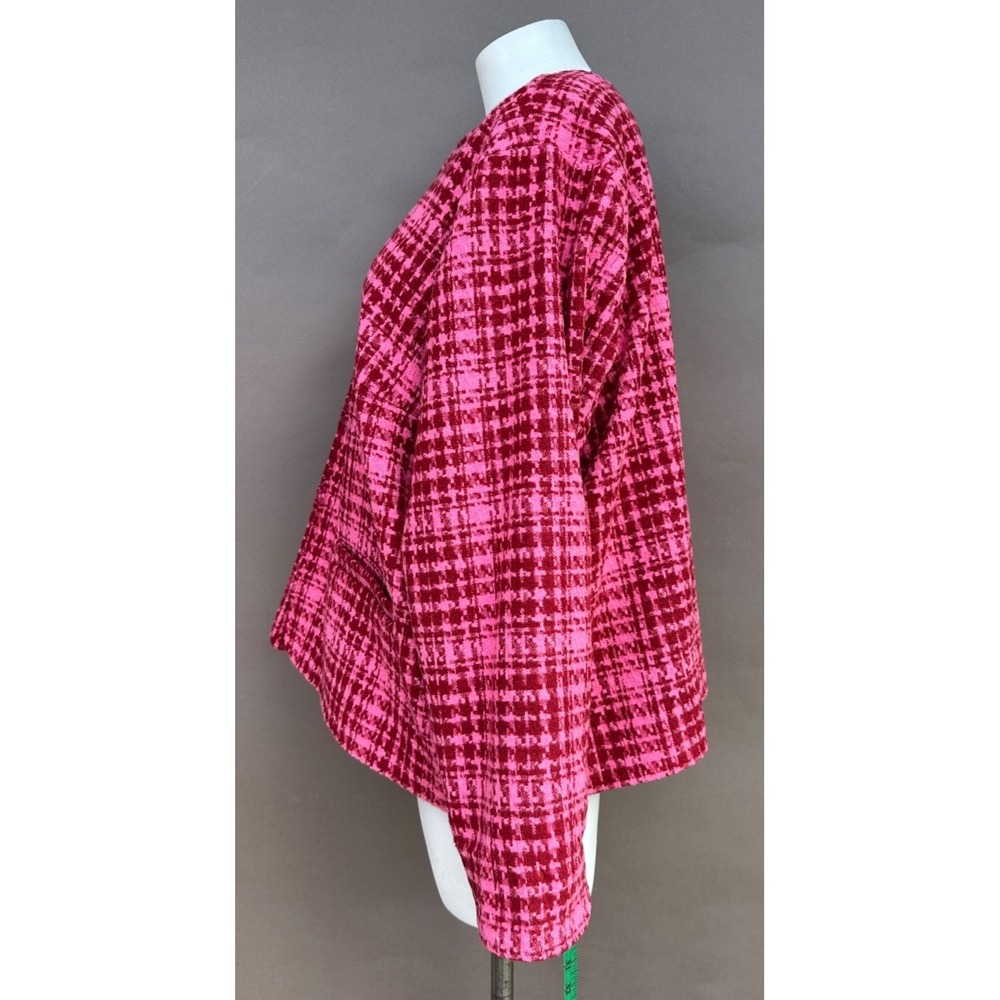 On 34th Womens 22W Tweed Blazer Pink Red Plaid Cropped Jacket Preppy Chic Plus - Picture 7 of 15